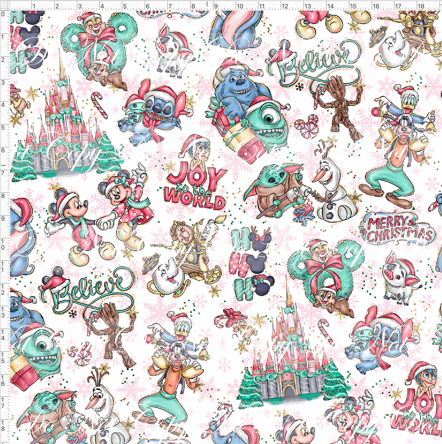 Advent Christmas Collection-Tossed-pink snowflakes-large scale