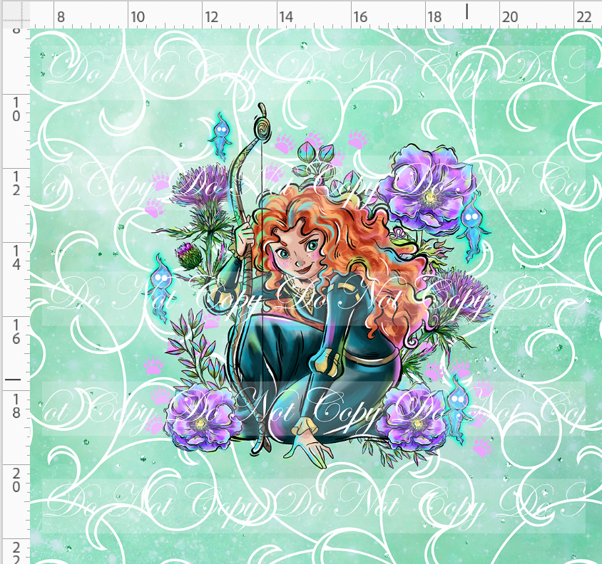 Brave at Heart - panel - sea foam- Princess with bow - ADULT