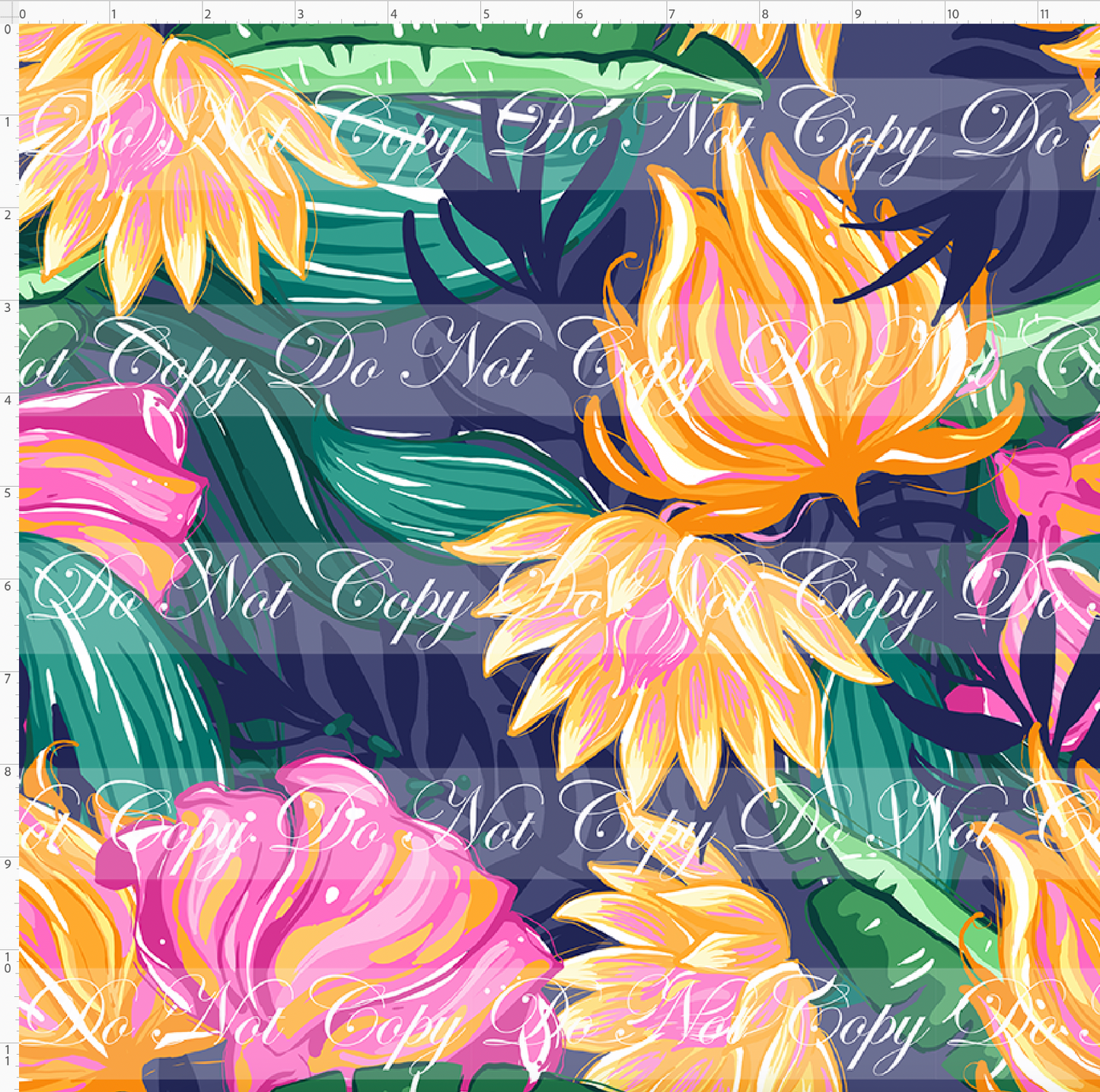 Citrus Bloom - Blooms on Navy - Regular Scale