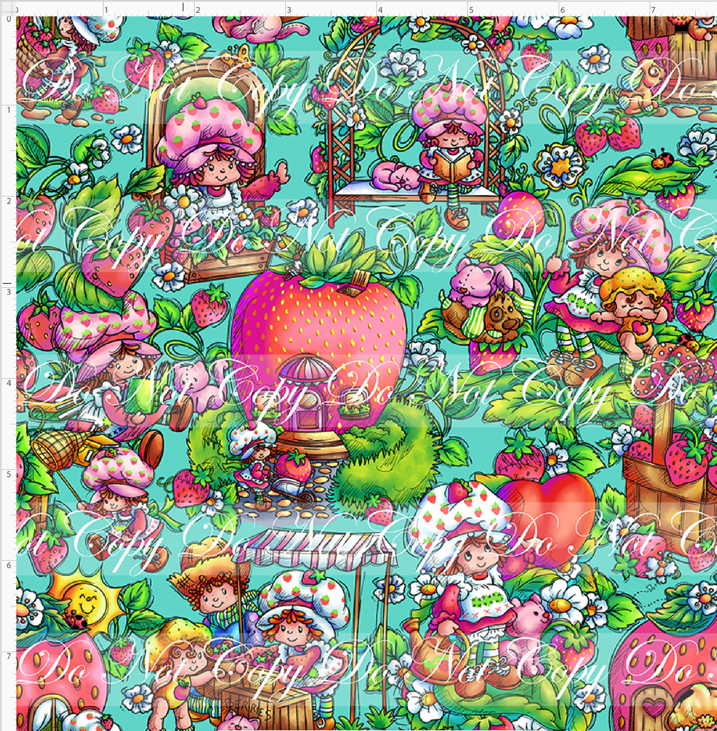 Down in the Strawberry Patch - Main Design - SMALL SCALE - Teal