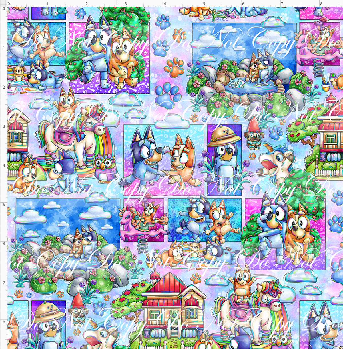 Heeler Hideaway - Characters in Squares - Blue Purple - small scale