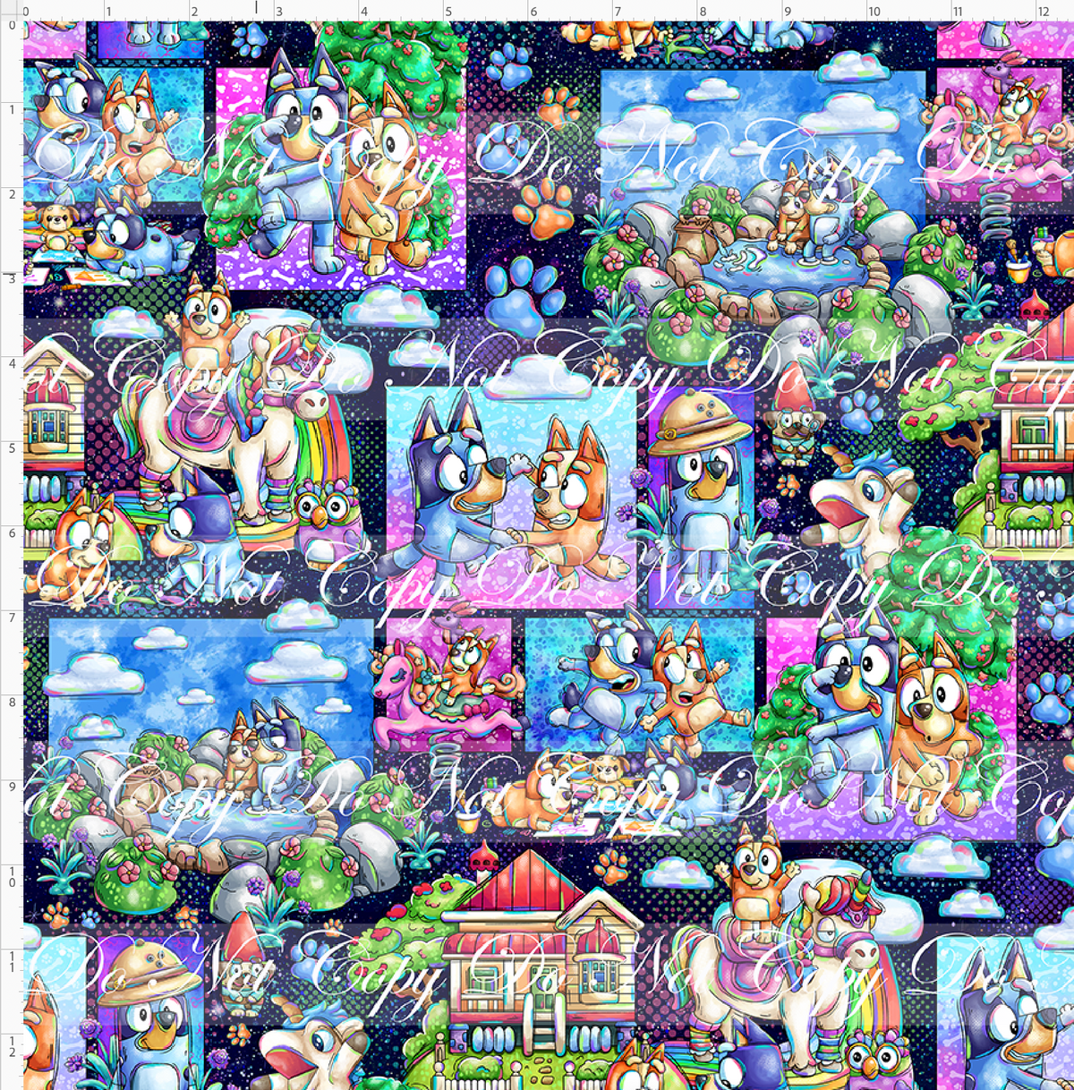 Heeler Hideaway - Characters in Squares - Navy - regular scale