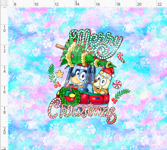 Heeler Holidays - panel - cotton candy - car - ADULT