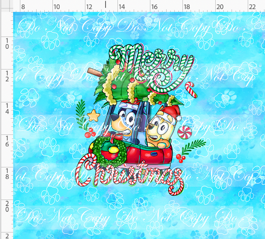 Heeler Holidays - panel - sky blue - car - ADULT