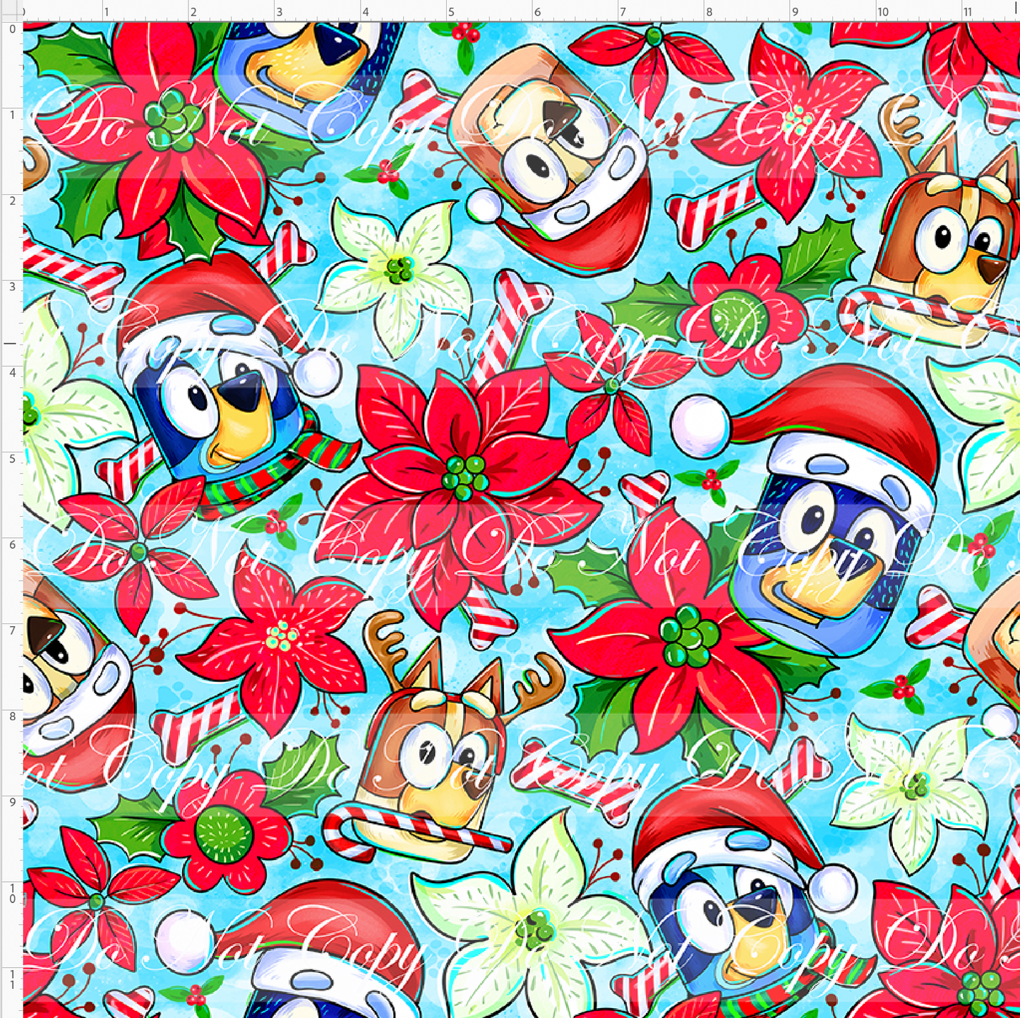 Heeler Holidays - poinsetta - sky blue - REGULAR SCALE