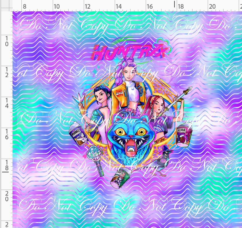 KPOP Huntrix - Panel - ADULT - 3 girls with elements - Purple Aqua