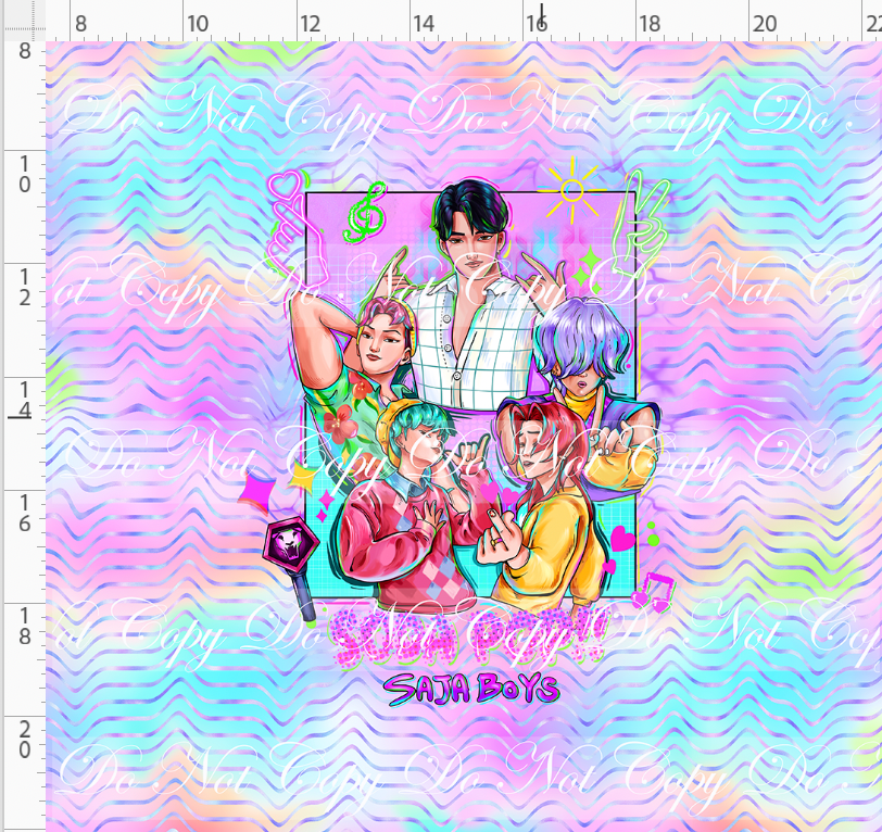 KPOP Huntrix - Panel - ADULT - 5 boys with elements - Pastel