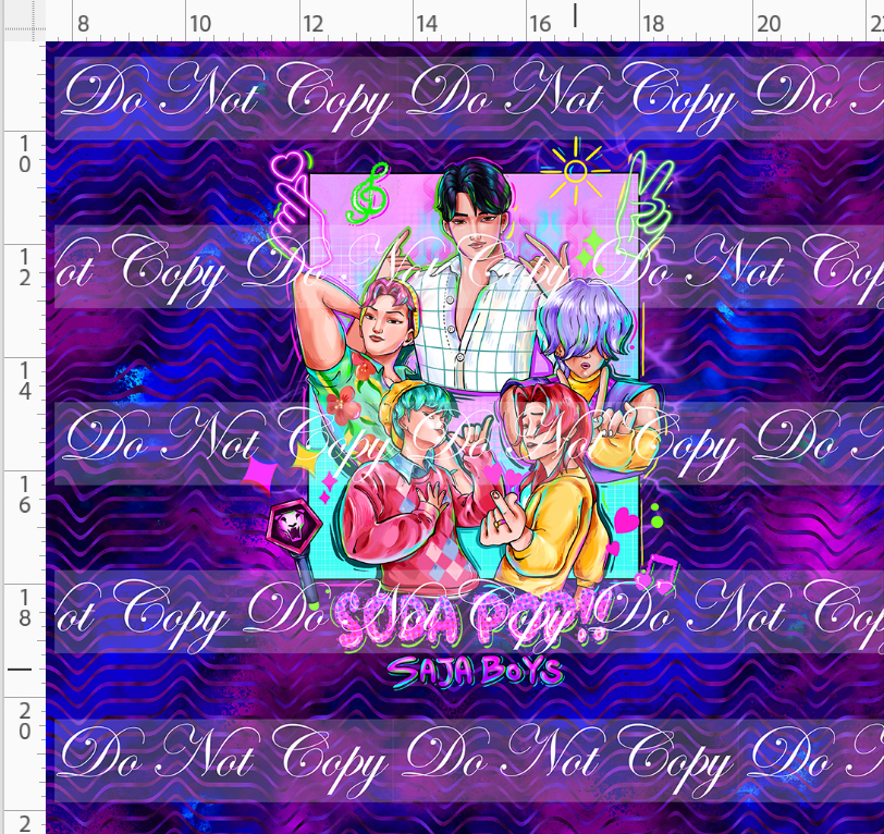 KPOP Huntrix - Panel - ADULT - 5 boys with elements - Purple Blue