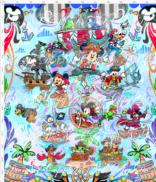Kawaii Pirates - Full Size Blanket Panel 58W x 72H - Pastel