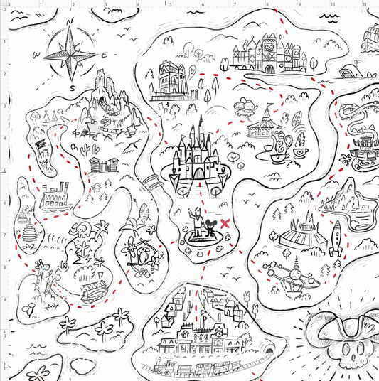 Kawaii Pirates - Pirate Map - black and red - REGULAR SCALE