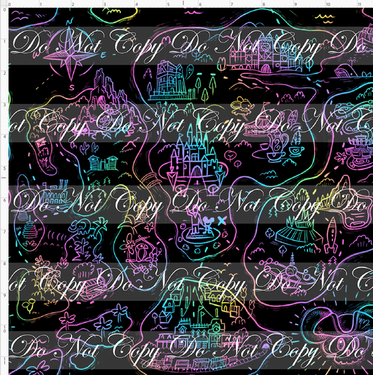 Kawaii Pirates - Pirate Map - black with rainbow - REGULAR SCALE