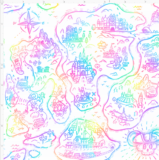 Kawaii Pirates - Pirate Map - white with rainbow - SMALL SCALE