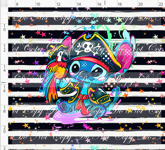 Kawaii Pirates - panel - 626 - black stripe with stars - ADULT