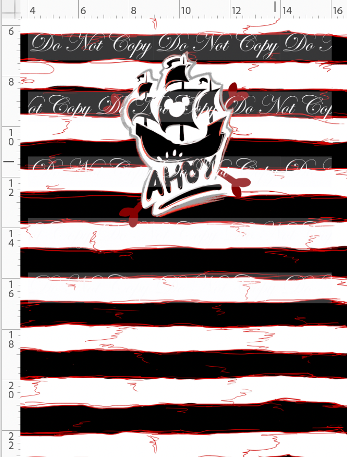 Kawaii Pirates - panel - AHOY Ship - black red stripe - CHILD