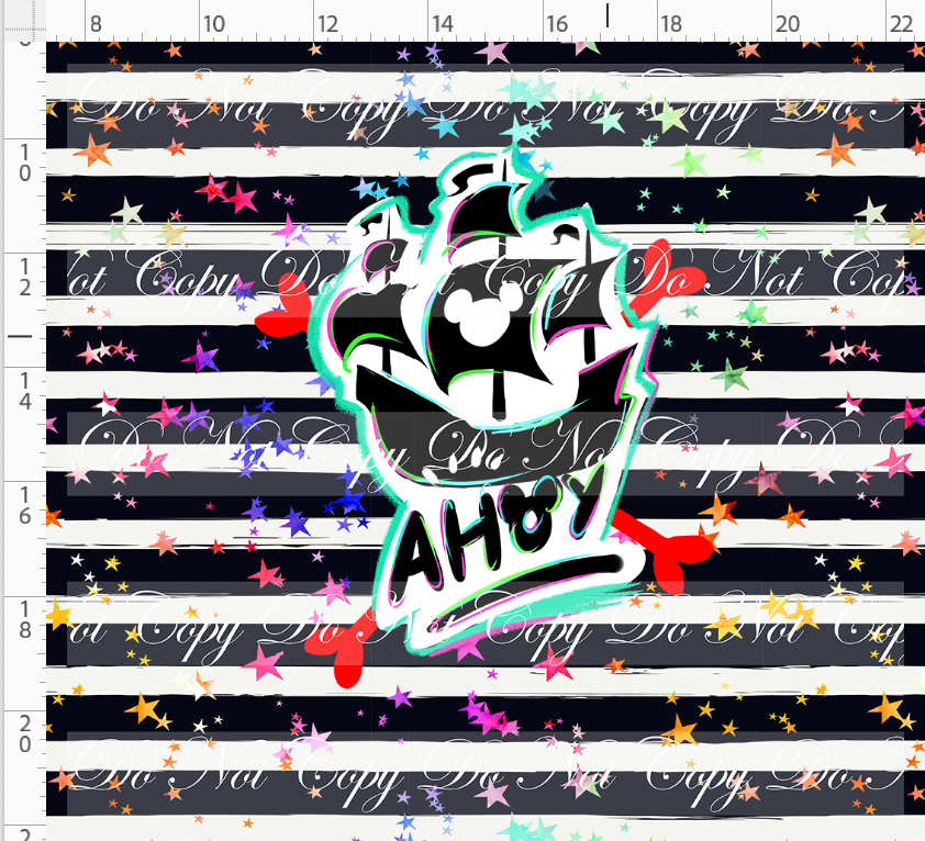 Kawaii Pirates - panel - AHOY Ship - black stripe with stars - ADULT
