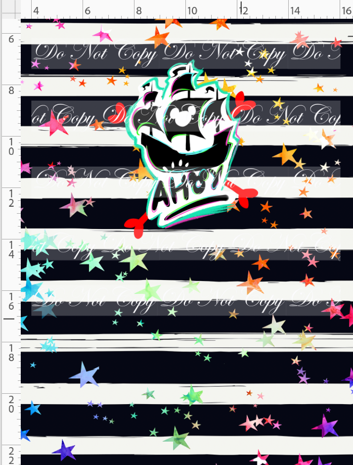 Kawaii Pirates - panel - AHOY Ship - black stripe with stars - CHILD