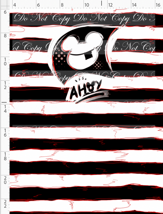 Kawaii Pirates - panel - AHOY flag - black red stripe - CHILD