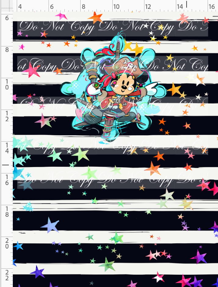 Kawaii Pirates - panel - Boy Mouse - black stripe with stars - CHILD