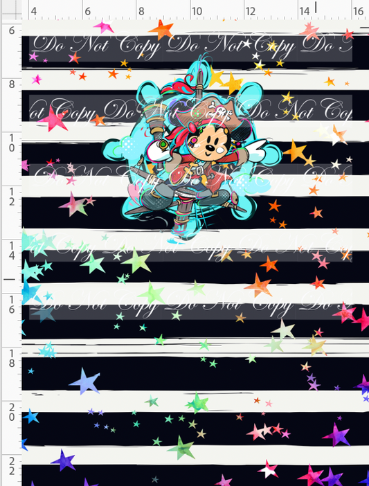 Kawaii Pirates - panel - Boy Mouse - black stripe with stars - CHILD