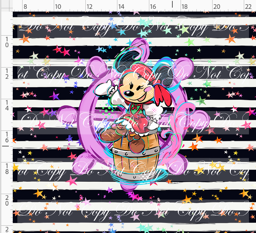Kawaii Pirates - panel - Girl Mouse - black stripe with stars - ADULT
