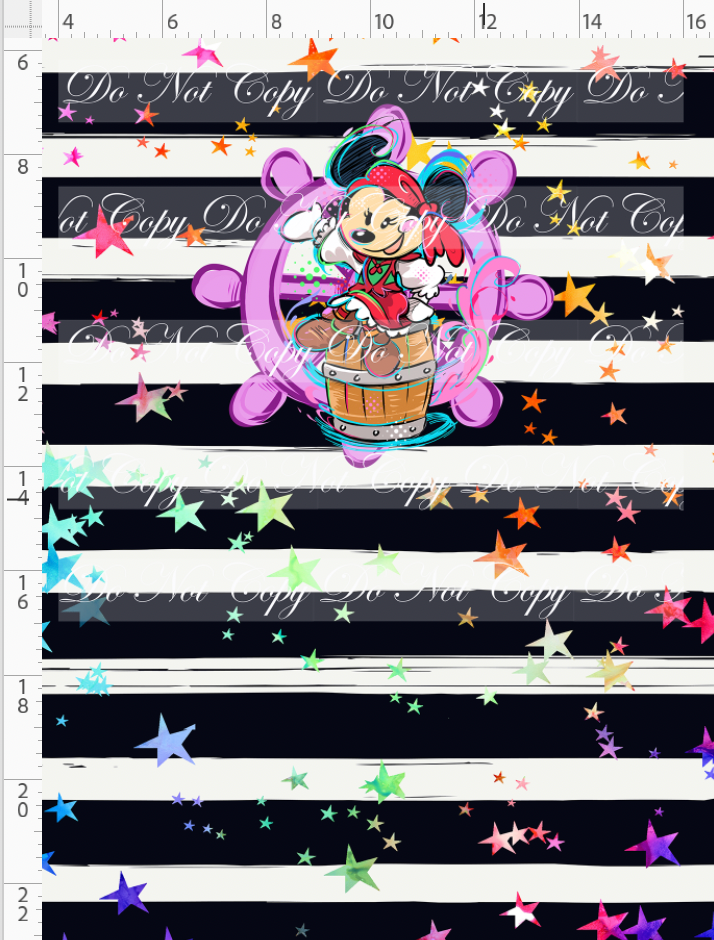 Kawaii Pirates - panel - Girl Mouse - black stripe with stars - CHILD