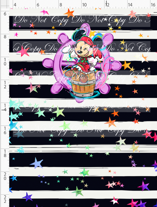 Kawaii Pirates - panel - Girl Mouse - black stripe with stars - CHILD
