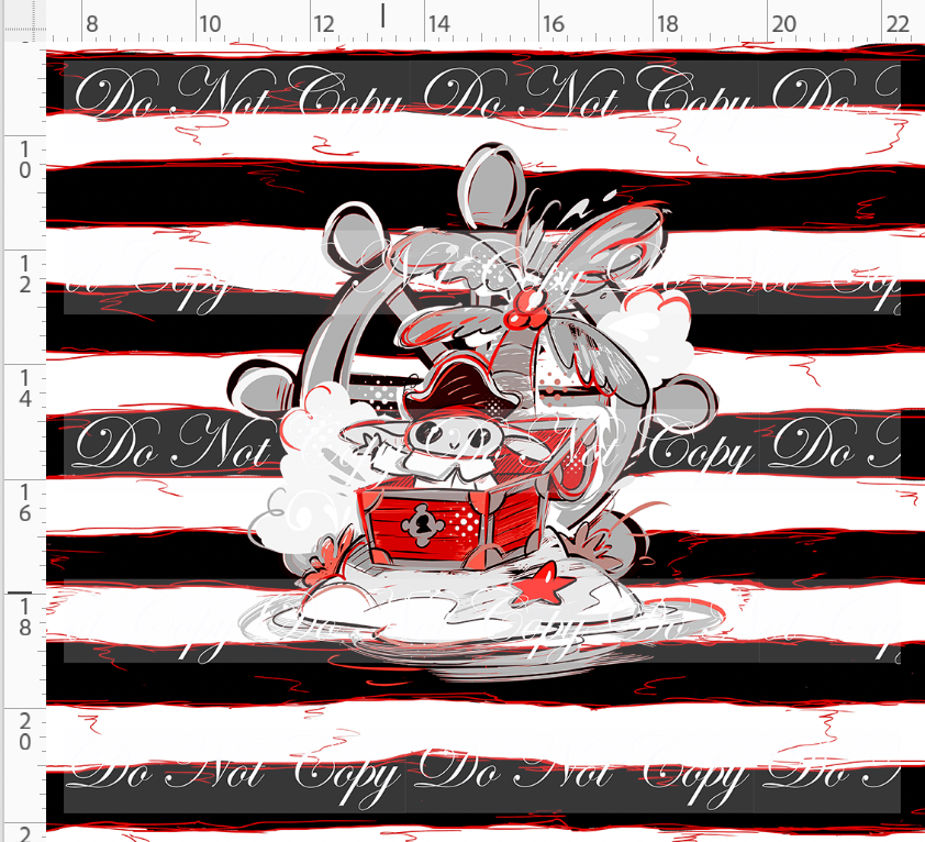 Kawaii Pirates - panel - Green Guy - black red stripe - ADULT