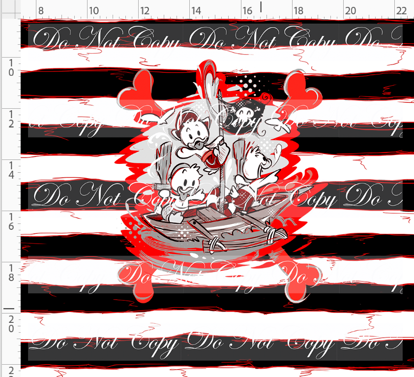 Kawaii Pirates - panel - ducks - black red stripe - ADULT