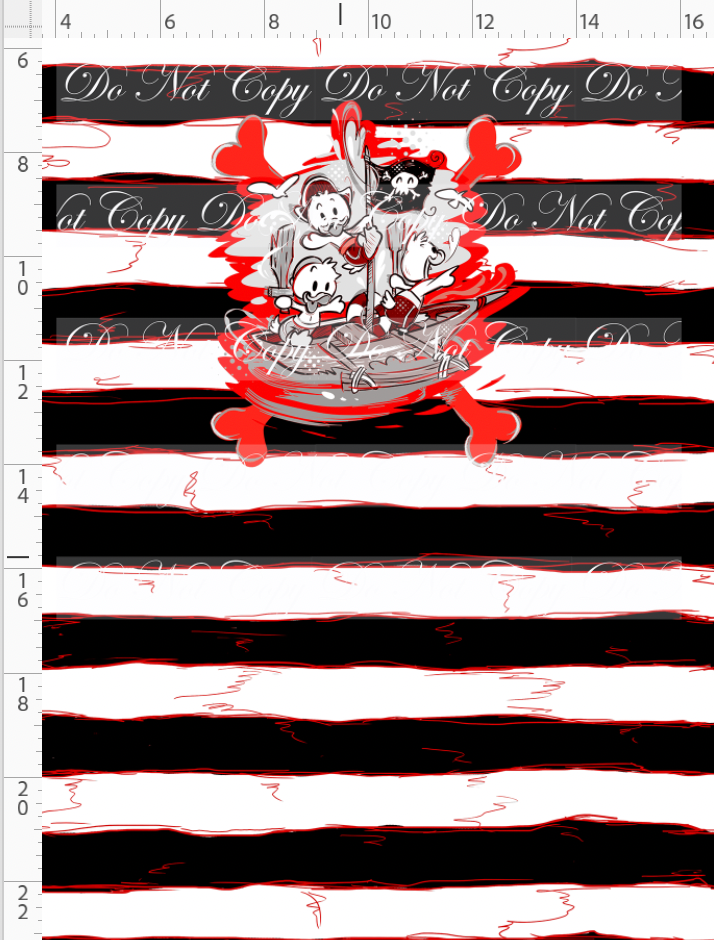 Kawaii Pirates - panel - ducks - black red stripe - CHILD