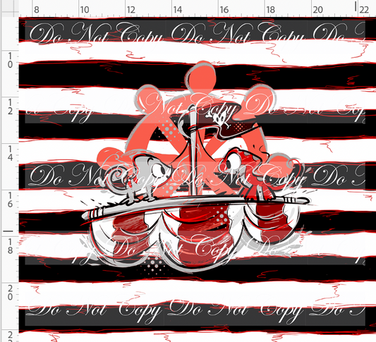 Kawaii Pirates - panel - lizards - black red stripe - ADULT