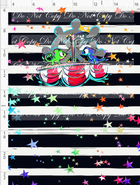 Kawaii Pirates - panel - lizards - black stripe with stars - CHILD