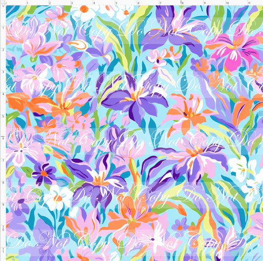 Lilac & Linen - Field of Flowers on Light Blue
