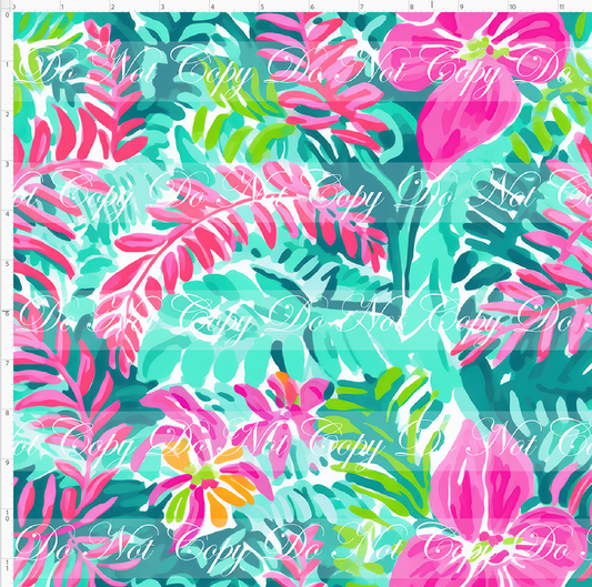 Lilac & Linen - Tropical Foliage - Pink Hibiscus