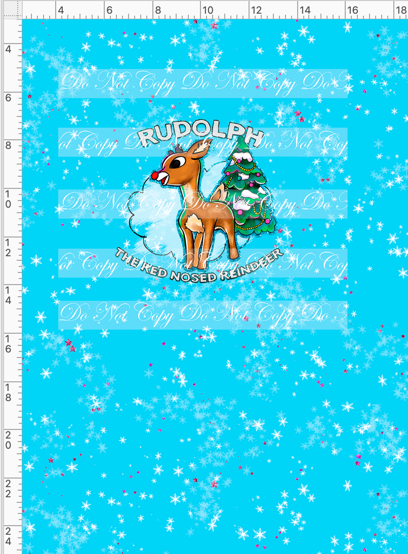 Red nosed reindeer - panel - with words - blue - child