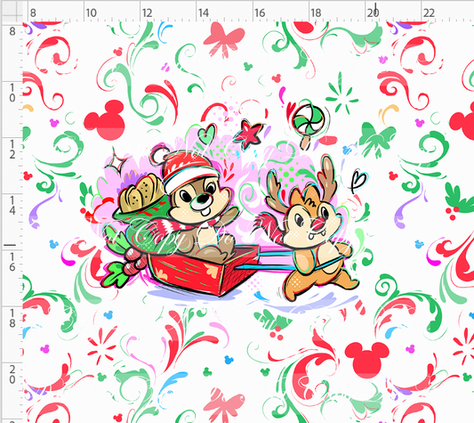 Kawaii Christmas - Panel - Simple Coordinate - White - Chipmunks - ADULT
