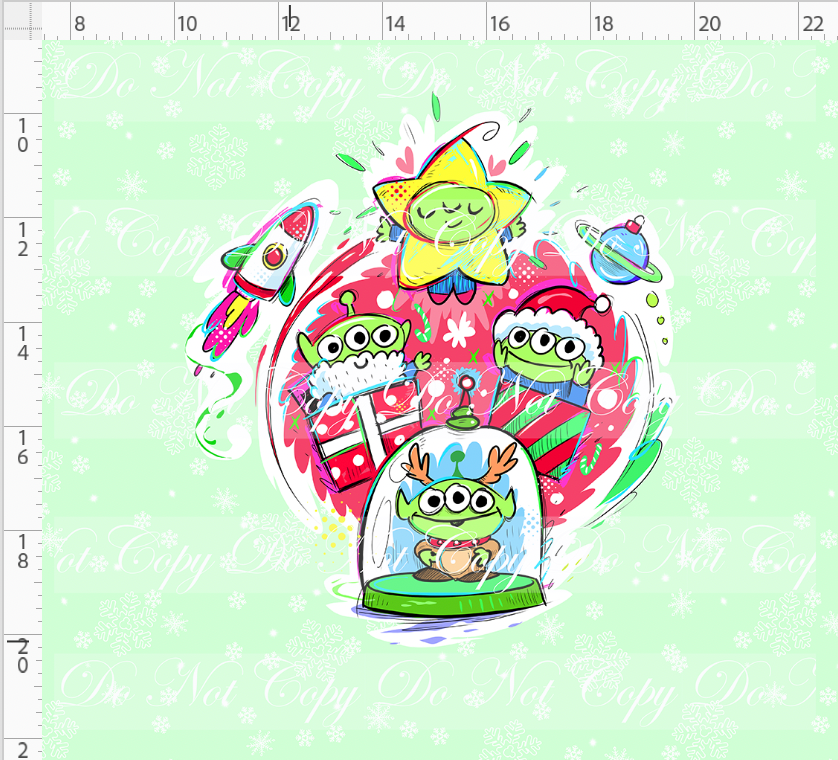 Kawaii Christmas - Panel - Snowflake - Mint - Aliens - ADULT