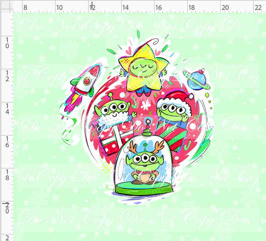 Kawaii Christmas - Panel - Snowflake - Mint - Aliens - ADULT