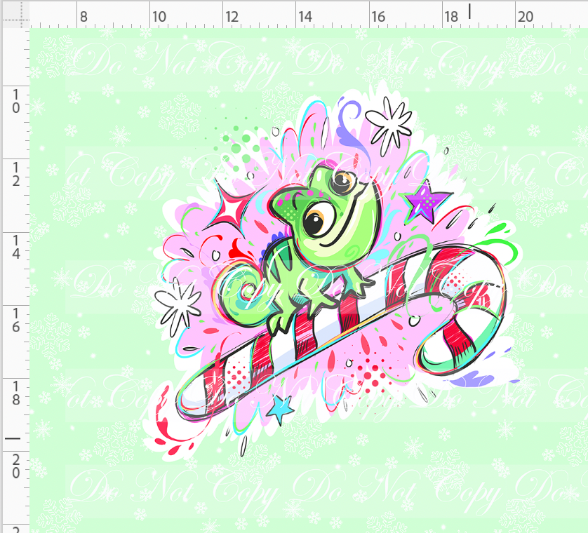 Kawaii Christmas - Panel - Snowflake - Mint - Lizard - ADULT