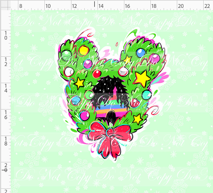 Kawaii Christmas - Panel - Snowflake - Mint - Wreath - ADULT
