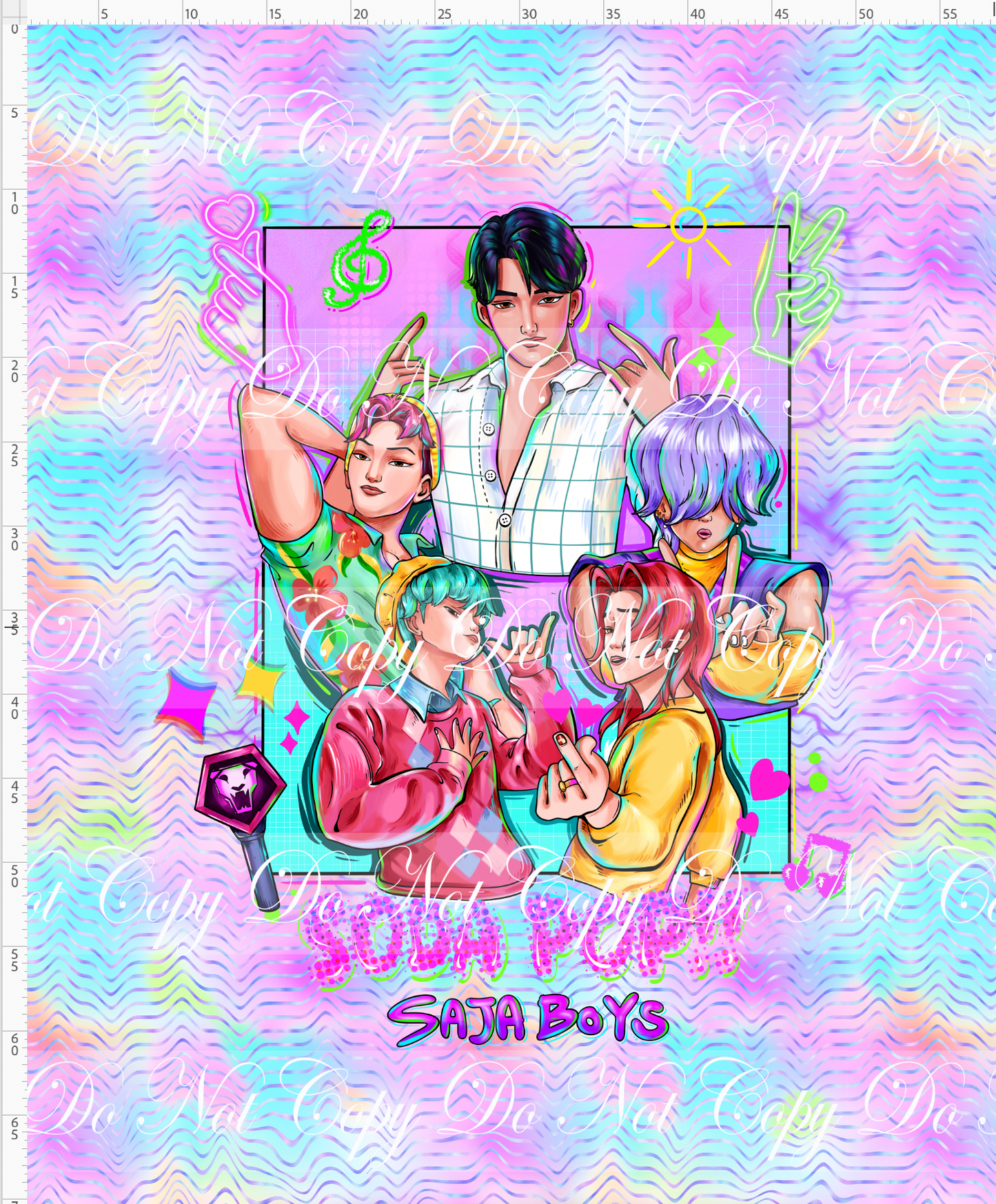 KPOP Huntrix - Full Size Blanket Panel 58W x 72H - Boys - Pastel