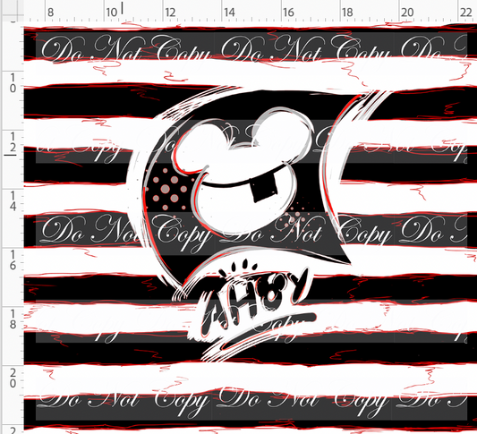 Kawaii Pirates - panel - AHOY flag - black red stripe - ADULT