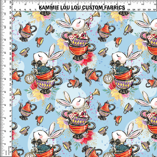 R107 Wonderland Tea Party - Stacked Rabbits Blue