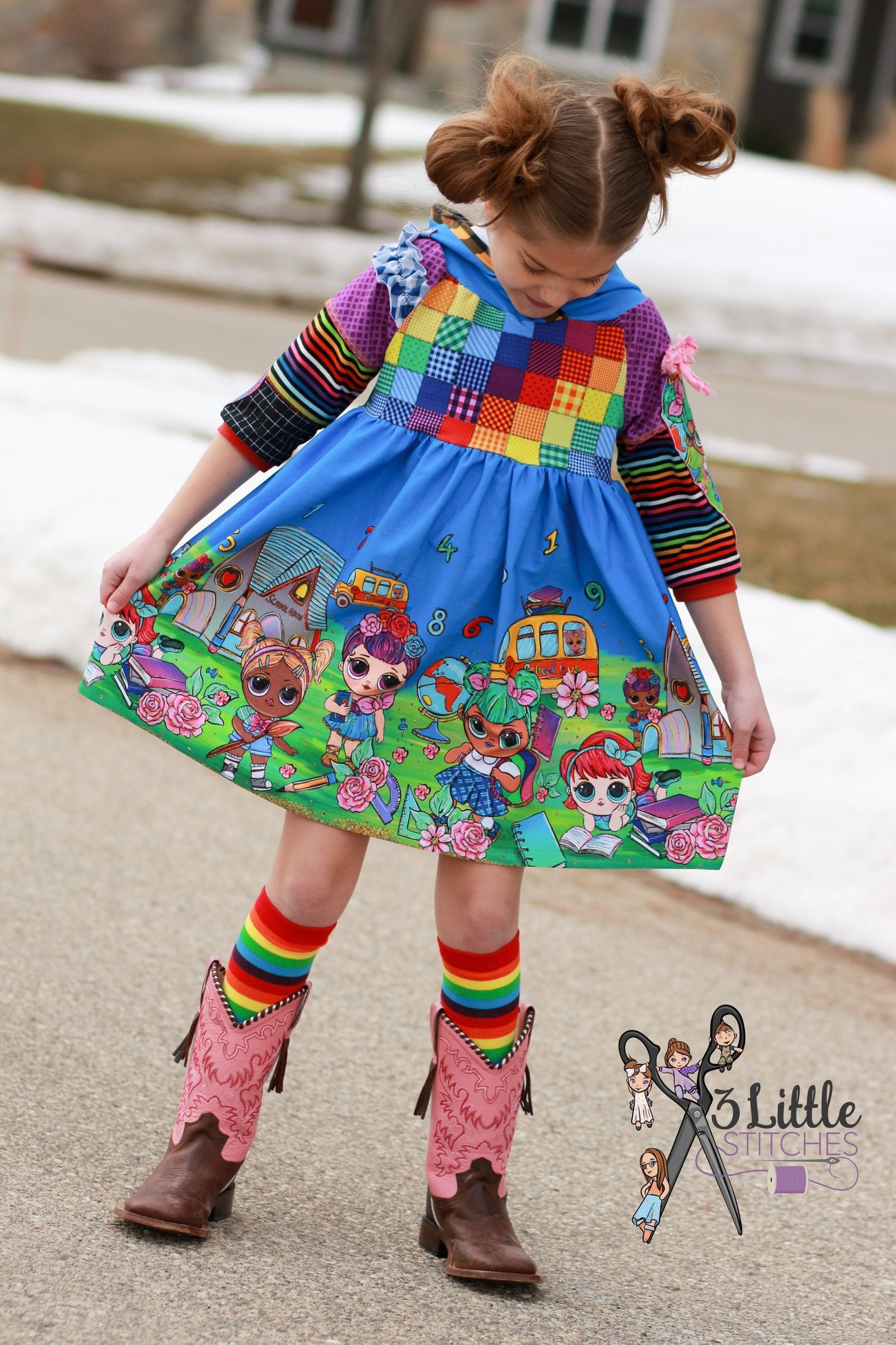 R117 Back to School - Dollhouse Collection - Double Border - Solid Blue