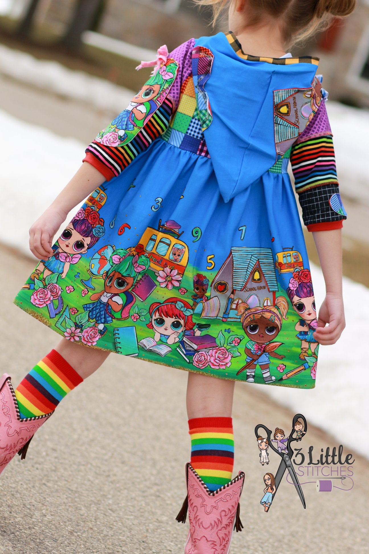 R117 Back to School - Dollhouse Collection - Double Border - Solid Blue