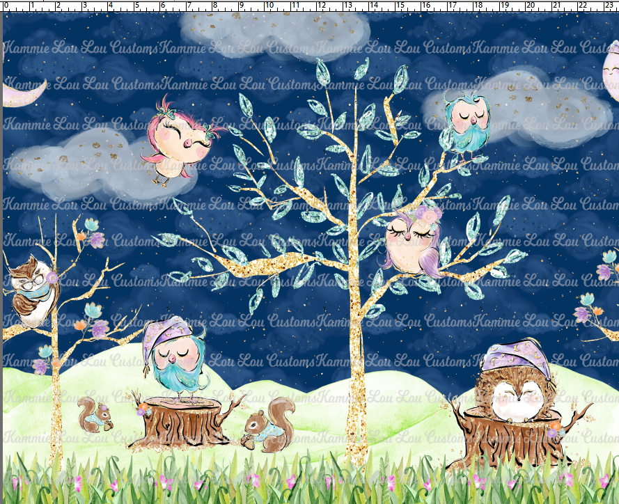Owl Night Long - Double Border - Navy