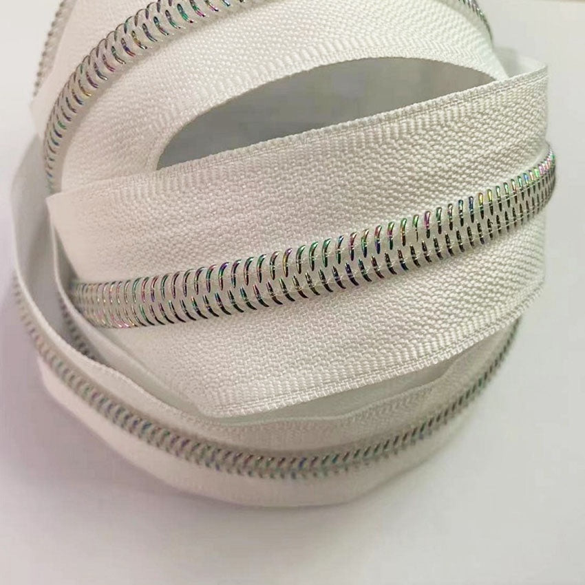 Hardware : ZIPPER - Long Chain - White Tape with White Iridescent Teeth - #5 (016)
