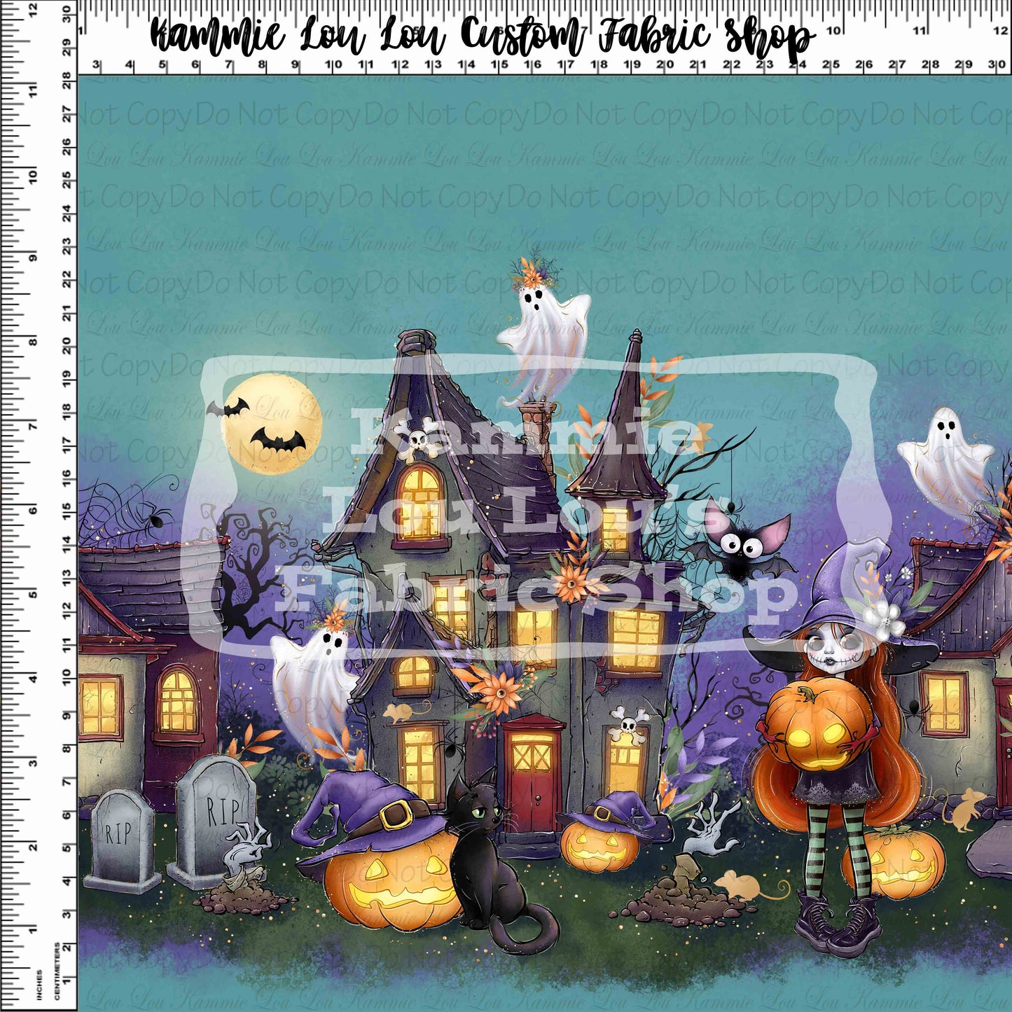 R125 Happy Halloween - Mini Rows - Teal 12inch