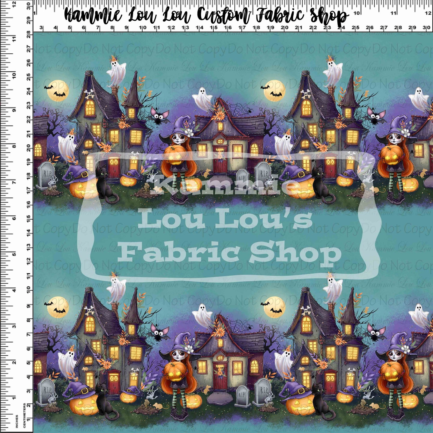 R125 Happy Halloween - Mini Rows - Teal 6 inch