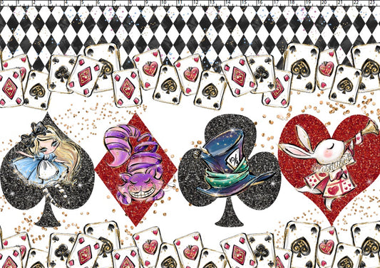 R107 Wonderland Tea Party - White Deck of Cards Double Border