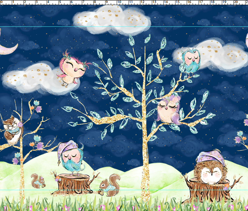 Owl Night Long - Double Border - Navy